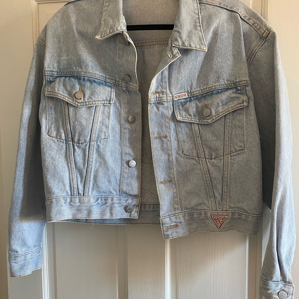 Guess Light Blue Denim Jacket with Harley Davidson patch on back